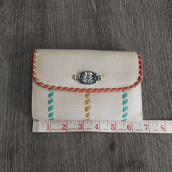 Brighton Trifold Wallet Cream with Blue Orange Yellow Ribbons Stitching - Picture 6 of 7